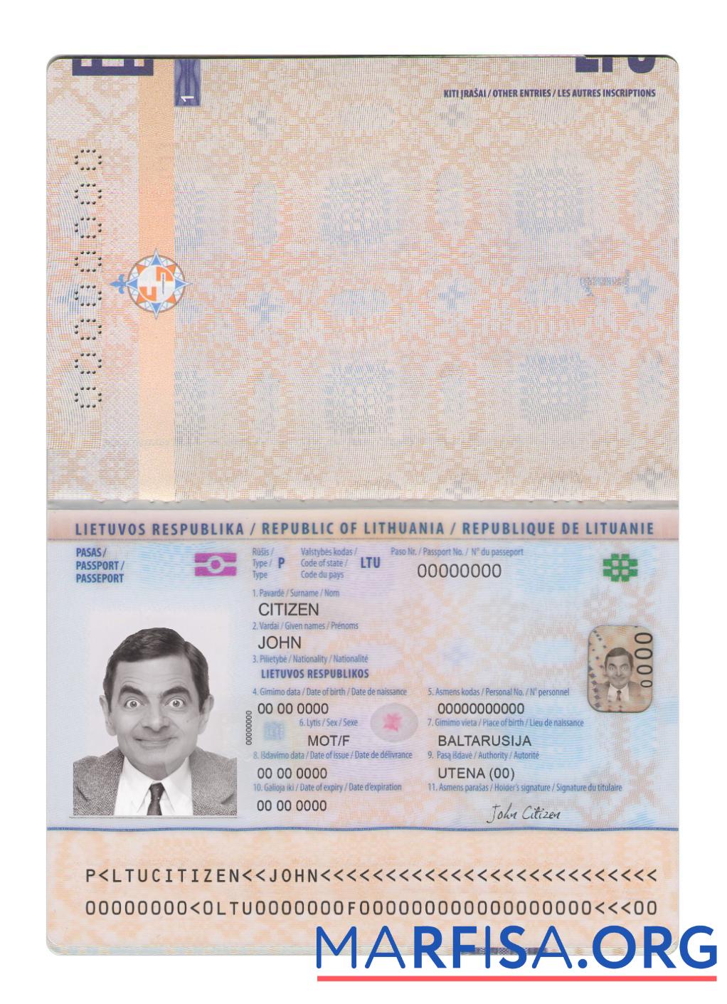 Printable Lithuania passport new 2021 present template